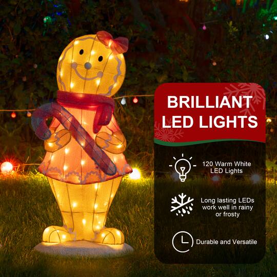 Glitzhome® 41.25" Christmas 3D Fabric Gingerbread Men with 120 Warm White LED Lights Set